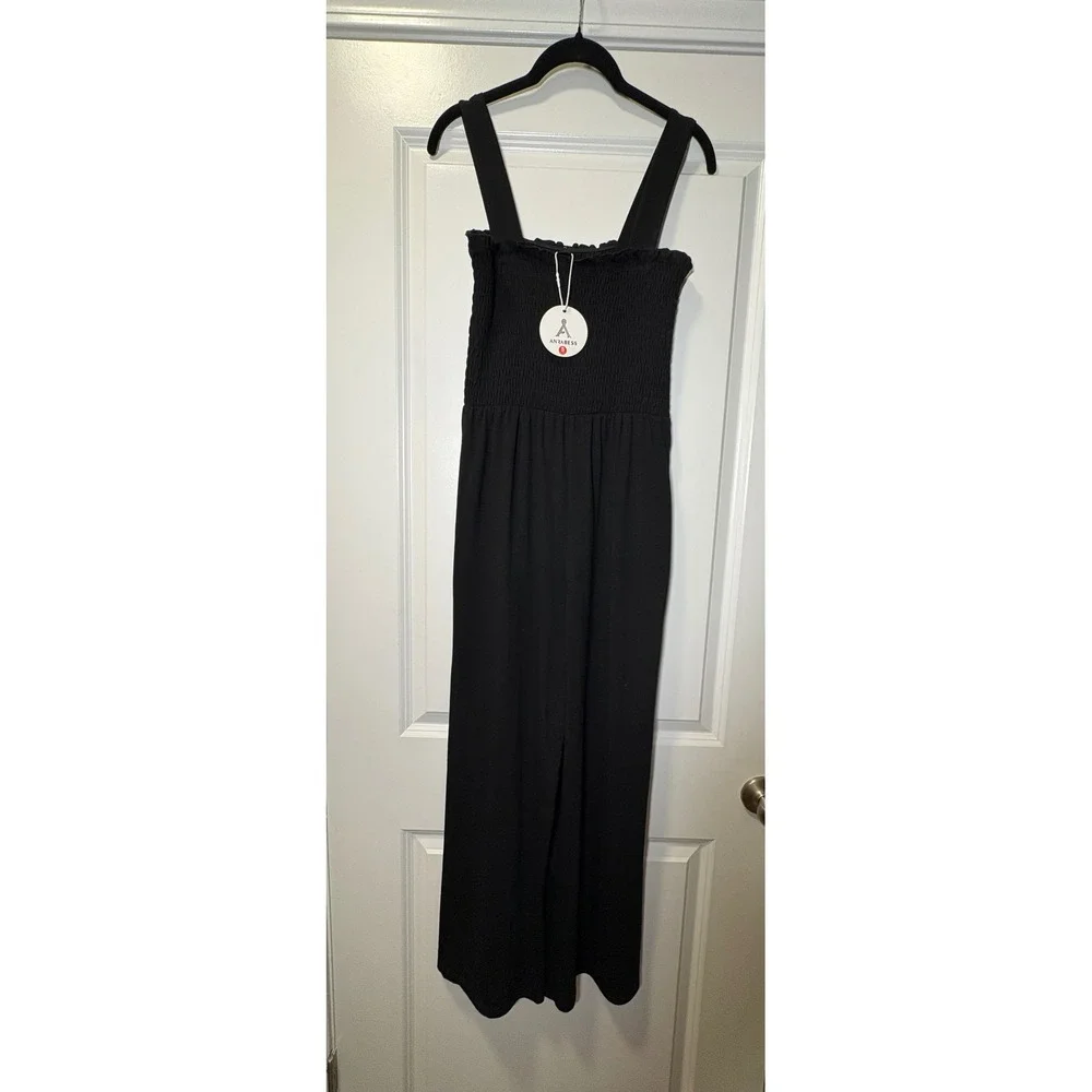 Anrabess NWT Womens Black Smocked Wide Leg Jumpsuit - Smal - Picture 2 of 4